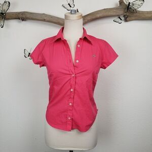 Lacoste pink button up cap sleeve blouse